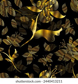 Seamless background of golden flowers. Vector illustration