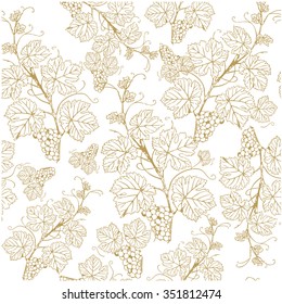 Seamless background with golden grapes. Vector illustration. Vintage style