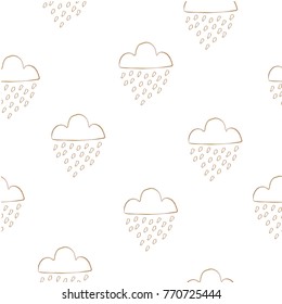 Seamless background with golden raining clouds on white background. Vector Illustration