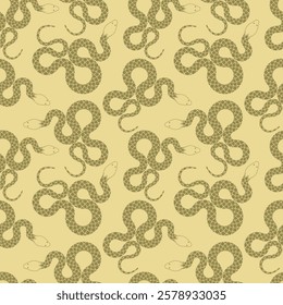 Seamless background of golden snakes. Elegant background of golden reptiles. Vector illustration