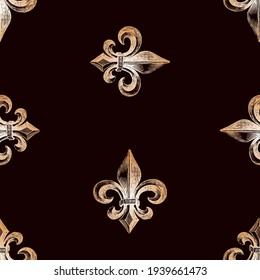 Seamless background of golden symbol medieval french lily