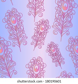 Seamless background graceful peacock feathers