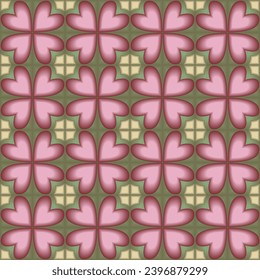 Seamless background with gradient hearts. Spring mandala vector illustration. Decorative flower ornament on green. Background with decorative elements for printing. Boho home decor.