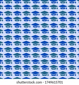 Seamless background with graduation hat, vector pattern.