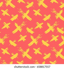 Seamless background with grange element. Abstract backdrop with brush strokes. Tileable wallpaper with pattern crosses  for textile. Vector