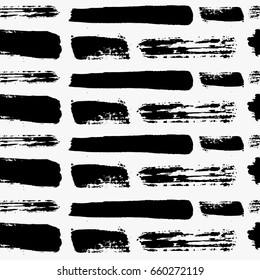 Seamless background with grange element. Abstract backdrop with brush strokes. Black and white tileable wallpaper with pattern line, strip spot  for textile. Vector