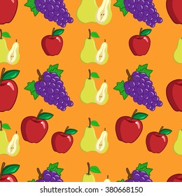 Seamless background with grapes apple pears