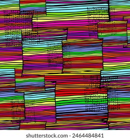 Seamless background with graphic colored lines. hand drawing. Not AI . Vector illustration.