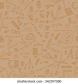 Seamless background with graphs and formulas in the subject of mathematics and learning, sepia