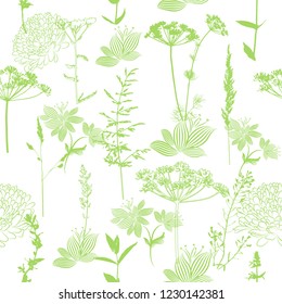 Seamless background with grass and flowers. Vector