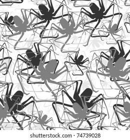 Seamless background with gray and black spiders