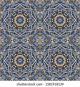 Seamless background in gray, blue and beige .Vector illustration. Use this pattern in the design of carpet, shawl, pillow, textile, ceramic tiles 