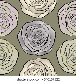 Seamless background in gray and neutral roses. Vector seamless background with colored spots.