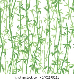 Seamless background of green bamboo stems isolated on white. Tropical Wallpaper, fabric, web page background, surface textures. Vector illustration.