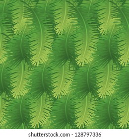 Seamless background, green branches with leaves of palm trees. Vector