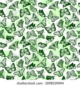 Seamless background of green butterflies. Vector illustration