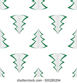 Seamless background of green christmas trees on white background. Vector illustration.
