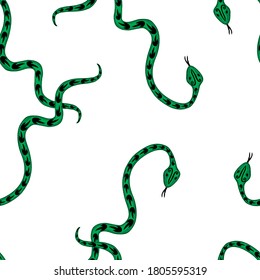 Seamless background of green creeping snakes