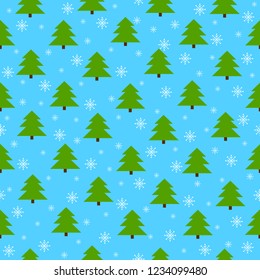 Seamless background with green fir treesand and snowflakes. Very well for fabric or gift paper, as wallpaper or background for website, bunner, brochure, postcard, business card, flyer and other.