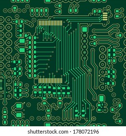 Seamless background of green in the form of printed circuit board 