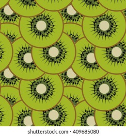 Seamless background with green kiwi slices. Summer fruit texture. Vector illustration