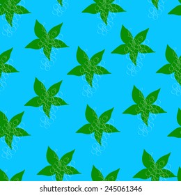 Seamless background with green leaves, vector illustration.