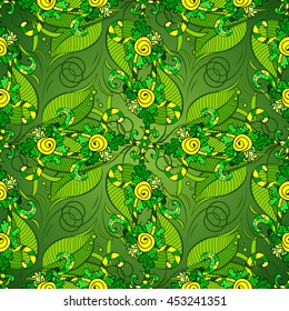 Seamless background with green leaves. Vector illustration.