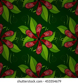 seamless background with green leaves. Vector illustration.