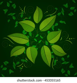 seamless background with green leaves. Vector illustration.