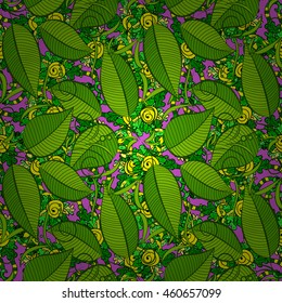 seamless background with green leaves. Vector illustration.