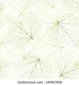 Seamless background. Green leaves with veins.