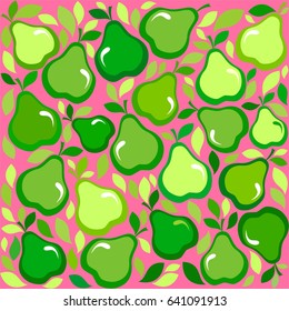 Seamless background with green pears. Vector Illustration