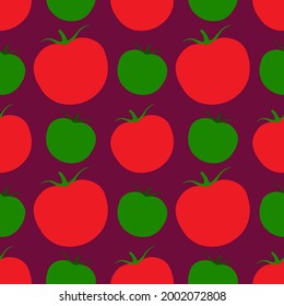 El fondo es impecable. Tomates verdes y rojos con fondo rojo 