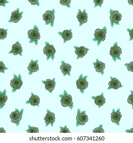 Seamless background in green roses. Vector seamless background with colored spots.