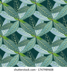 Seamless background of green tropical leaves. Background for fabric, print, wallpaper, packaging, cover, banner. Vector illustration