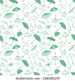 Seamless background with green umbrellas. Can be used for wallpaper, pattern fills, textile, web page background, surface textures