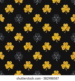 Seamless background for greeting card for St. Patrick's day. Recurring pattern of clove flower -  sign of the St. Patrick's day. Gold clover seamless pattern eps
