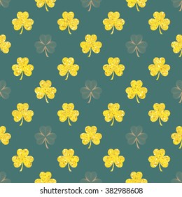 Seamless background for greeting card for St. Patrick's day.Recurring pattern of clove flower -  sign of the St. Patrick's day. Gold clover seamless pattern eps