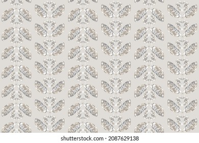 Seamless background with grey and beige modern leaves texture pattern. Abstract geometric vector pattern.
