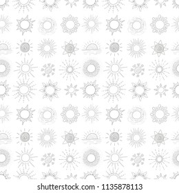 Seamless background grey with doodle sun. Can be used for wallpaper, pattern fills, textile, web page background, surface textures