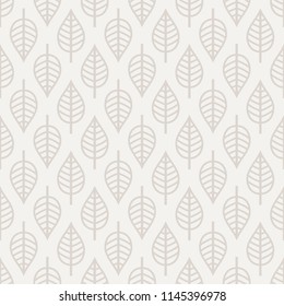Seamless background with grey leaves placed in direct and inverse position on creamy white backdrop