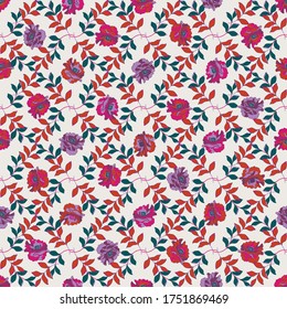 seamless background with a grid of leaves and flower, vector design for paper, fabric