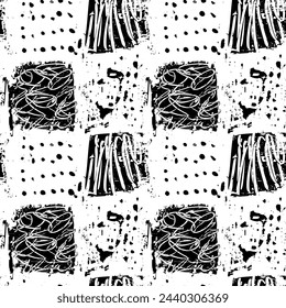 Seamless background with grunge style.   Monochrome ink drawing. Hand-drawn illustration. Vector