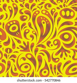 Seamless background, grunge style. Vector illustration. Yellow, orange and brown damask paisley wallpaper.