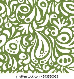 Seamless background, grunge style. Vector illustration. Green and white damask paisley wallpaper.