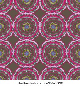 Seamless background, grunge style. Vector illustration. Blue and pink damask paisley wallpaper.
