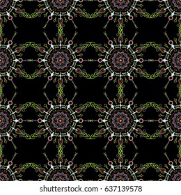 Seamless background, grunge style. Vector illustration. Green and gray damask paisley wallpaper.