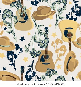 seamless background with guitar and flower