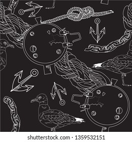 seamless background with gull,rope and anchor