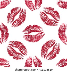 Seamless background of halftone red attractive woman lips.